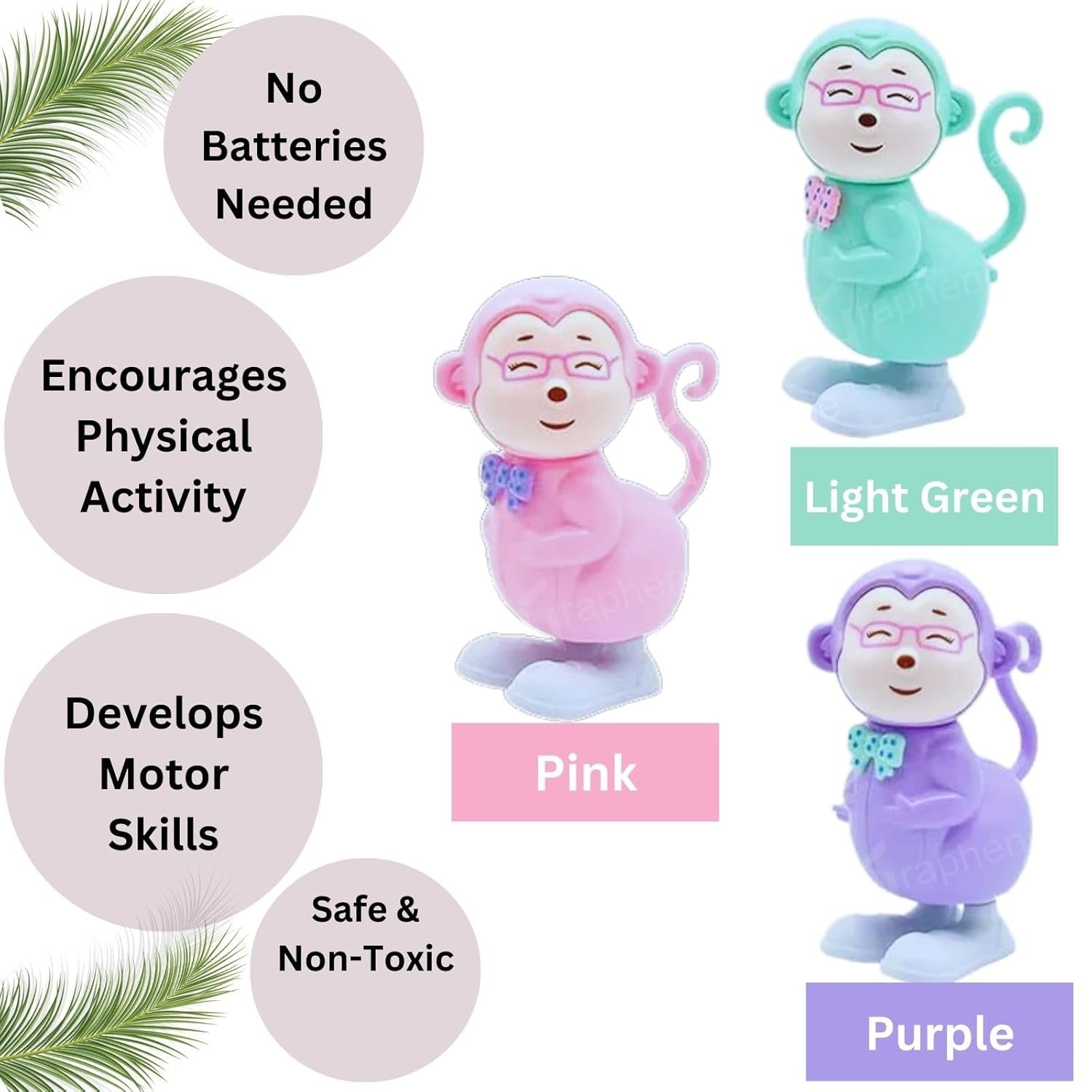 GRAPHENE Wind-Up Key Operated Jumping Animal & Bird Toys for Kids – Duck, Monkey, Dinosaur, Sparrow Moving Crawling Toys for Toddlers & Infants (1-5 Years) – Multicolor Set of 3 - Image 5