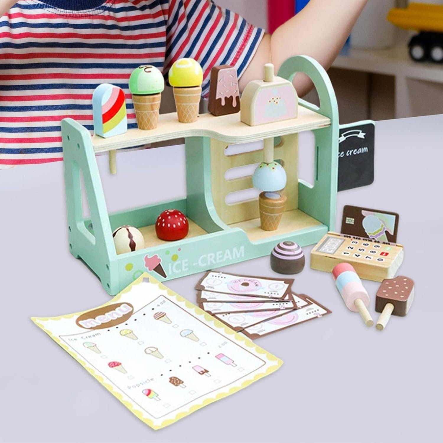 MYADDICTION Wood Ice Cream Playset Wooden Popsicle Set for Boys Girls 3-8 Year Old Gifts - Image 4