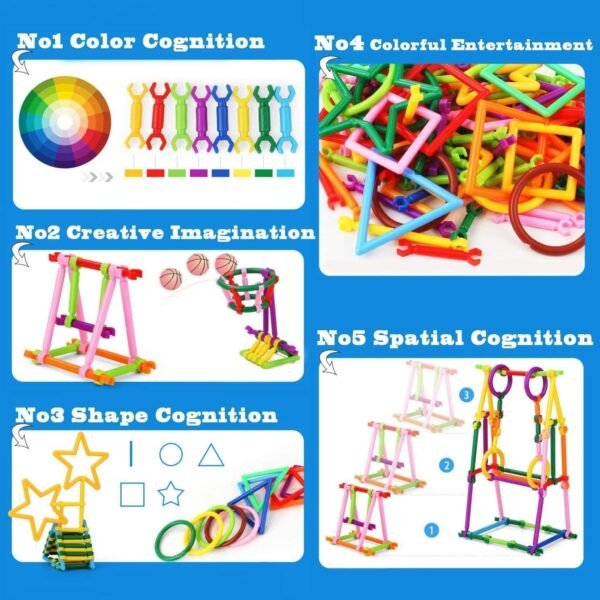 Unbreakable Kids Building Blocks Toys - Smart Stick with Different Shapes Block Game for 3-8 Years Old Kids Boys & Girls,Multi Color,200 Piece (Kids Building Block Toys) - Image 5
