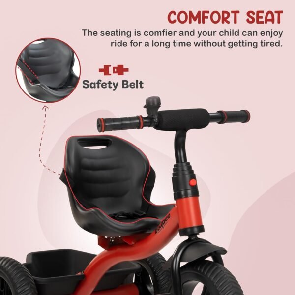 Baybee Hubble Baby Tricycle for Kids | Balanced Baby Trikes with Safety Belt, Eva Wheels & Storage Basket for Toys | Children Bicycle for Kid | Kids Cycle for 2-5 Years Boy Girl (Red) - Image 4