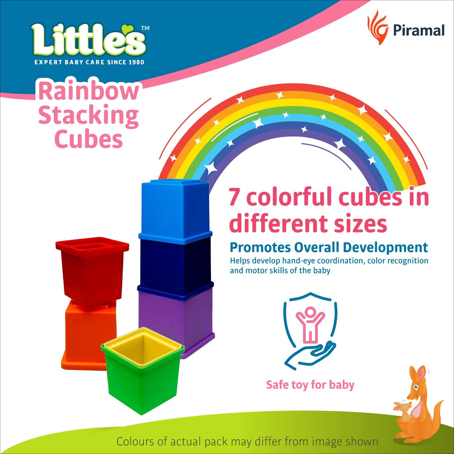 Little\'s Rainbow Stacking Cubes I Activity Toy for Babies I Multicolor I Infant & Preschool Toys I Develops Motor & Reasoning Skills(7 Pieces) - Image 5