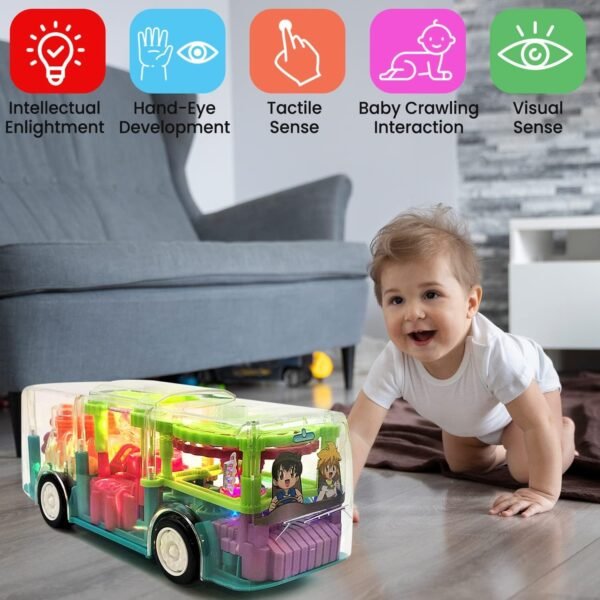 Transparent 3D Toy 360 Degree Rotation, Gear Simulation Mechanical Sound and Light Toy for 2-5 Years Boys and Girls (3D Bus) - Image 5