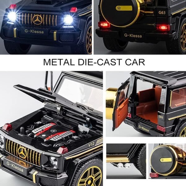 Alloy Metal Pull Back Die-cast Car 1:24 Big Mrcedes AMG G63 G-Klessa Diecast Metal Pullback Toy car with 6 Openable Doors & Light, Music Boys Gifts Toys for Kids(Black) - Image 3