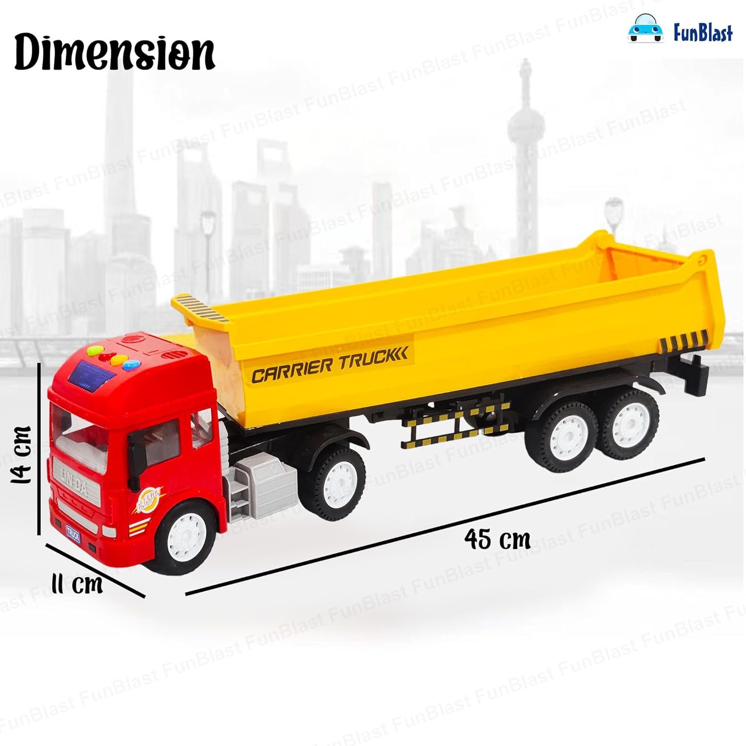 FunBlast Carrier Truck, Pull Back Long Vehicles Dumper for Kids 3+ Years Old, Friction Power Truck With Light & Sound, Toys for Boys (Multicolor) - Image 3