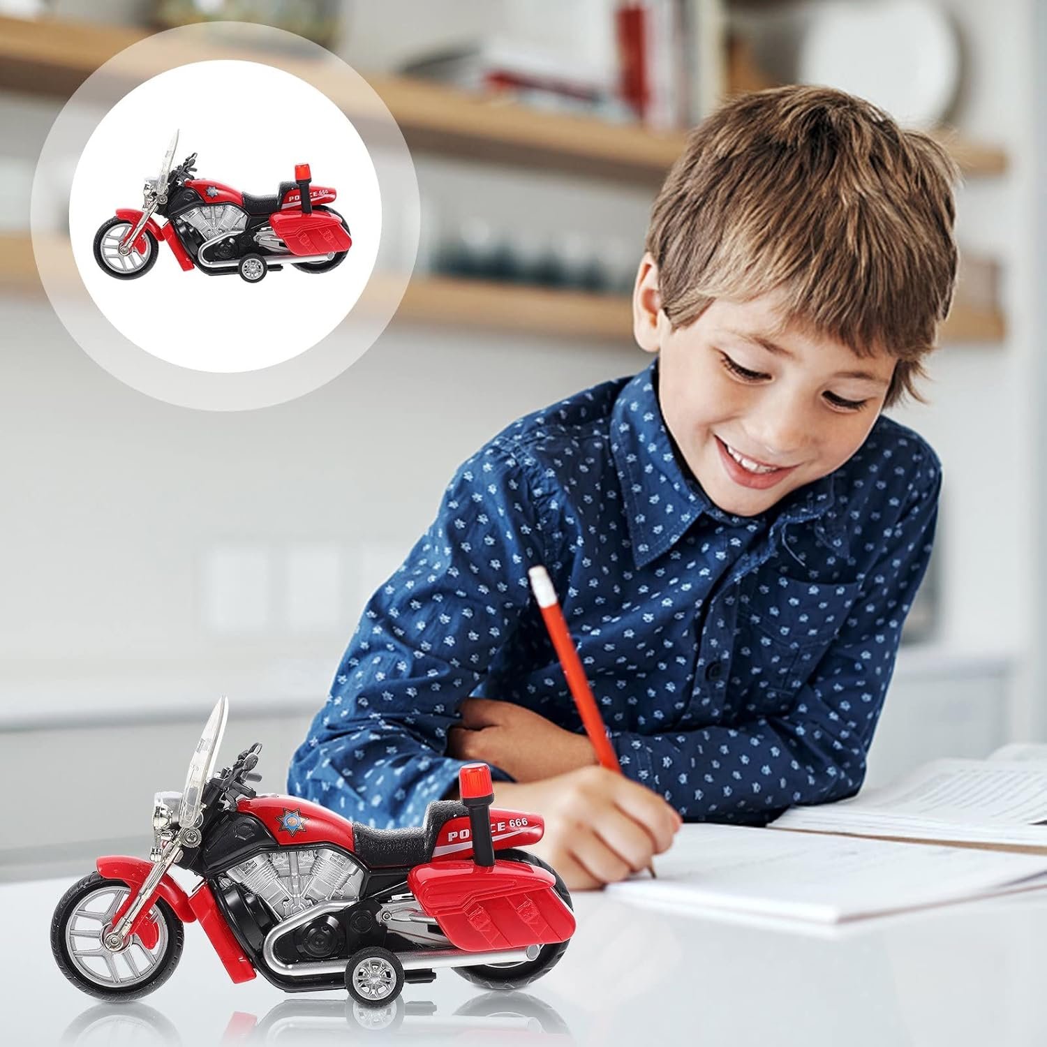 PLUSPOINT Fire Rescue Bike Friction Powered Special Fire Motorcycle Emergency Vehicle Model Toy with Light Music inertial Simulation Toy 3-6 Years Old (Fire Bike-red) - Image 2