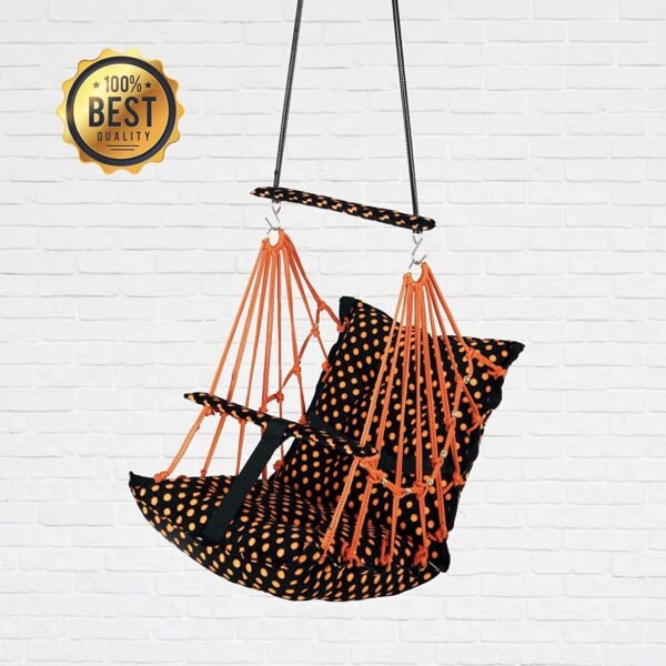 Swing For Kids Cotton Baby Swing Chair For Kids Baby\'S Children Folding And Washable 1-5 Years With Safety Belt/Home, Garden Jhula For Babies | Cradle | (A. Orange Dott), 35 centimeters - Image 3