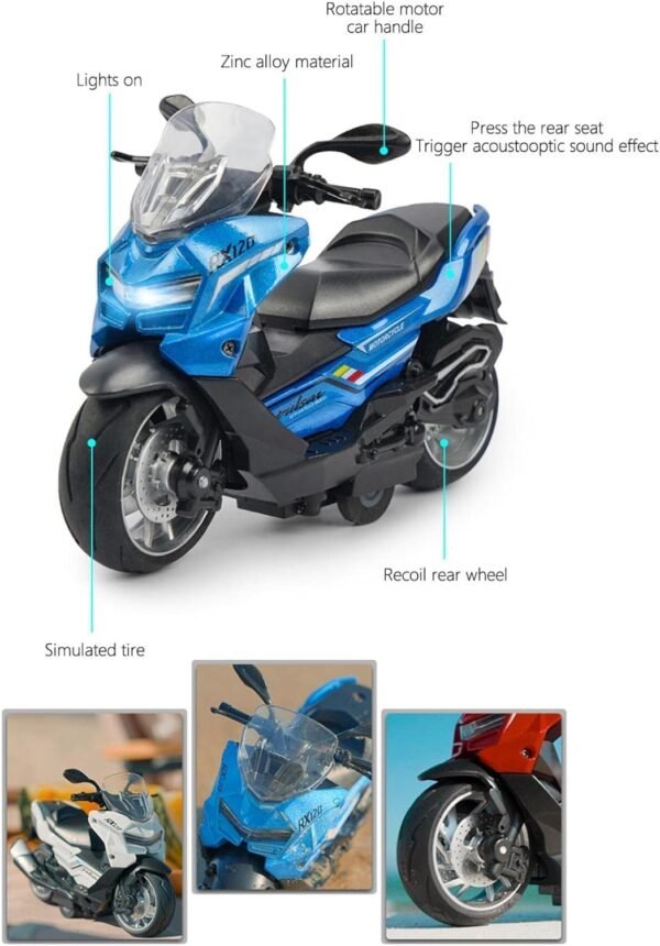 Police Motorcycle Toy - Pull Back Motorcycle Toys, Tiny Gift with Music Lighting, Latte Motorcycles Toy for Kids Boys Age 3-8 Year Old [Multicolor] (PALSAR RX120-Multicolor) - Image 6