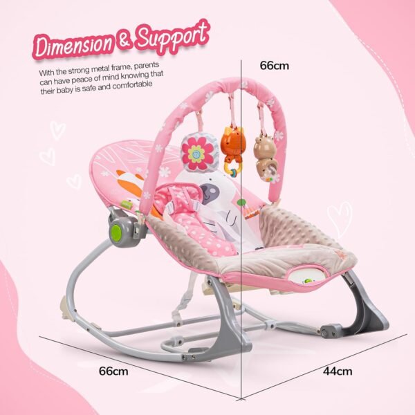 Baybee Bella 2 in 1 Baby Rocker and Bouncer for Babies | Portable Rocking Chair for Newborn with Adjustable Seat, Calming Vibrations, Hanging Toys & Music | Toddler Swing for Baby 0 to 2 Years (Pink) - Image 2