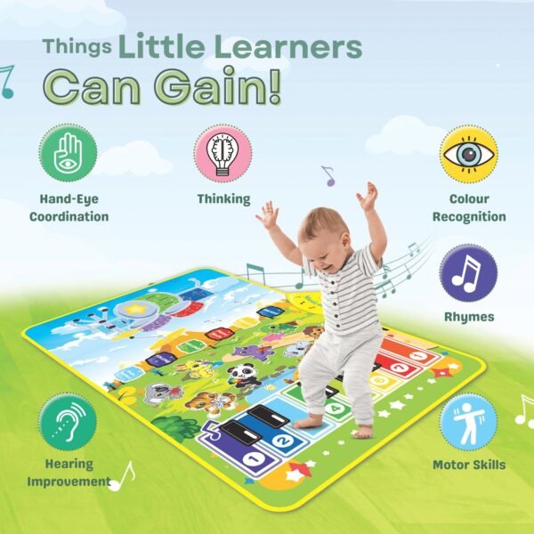 3-in-1 (Musical Instruments 1) Piano Mat for Kids, Musical Piano Mat – Drum, Piano & Instrument Sounds with 2 Sticks, Animal Prints, Educational Toy for Toddlers 12M+, Ideal for 1-3 Years - Image 4