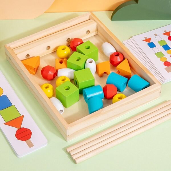 bnf® Montessori Wooden Beads Sequencing Toy Set Lacing Beads for 1 2 3 4 5 6 Kids - Image 2