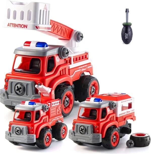 Fire Rescue 4-in-1 Take Apart Toys Truck, DIY Assembly Fire Truck Toy Vehicles, Kids STEM Building Educational Cars Toys, Birthday Gifts for Age 3 4 5 6 7 8 Years Old Boys Girls - Image 2