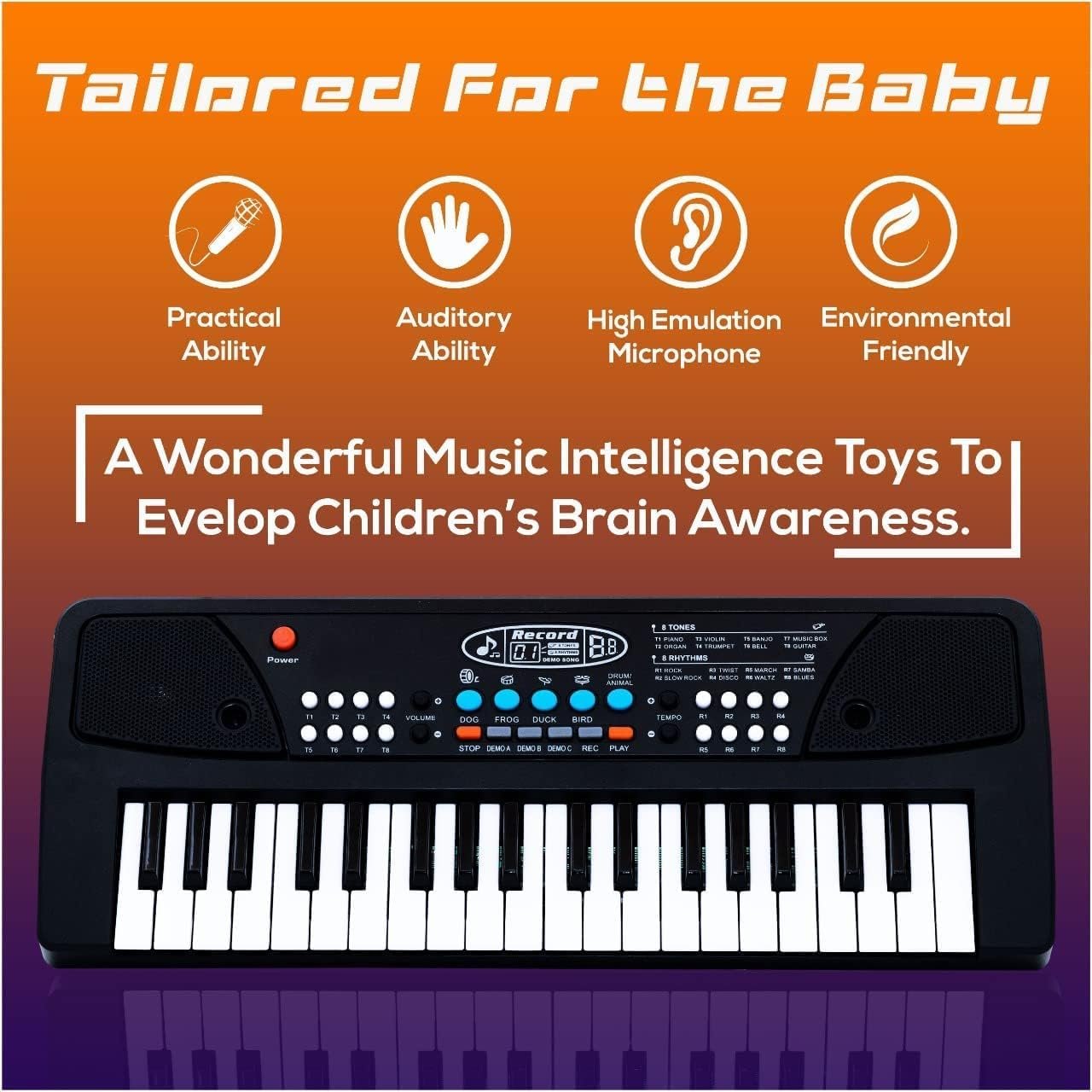 Kids Piano with Mic (1 Year Warranty) 37 Keys 8 Rhythms 8 Tones 6 Demos Portable Electronic Keyboard Toy Beginners Educational Songs Recording Musical Toys Age 2 3 4 5 Years Boys Girls - Image 6