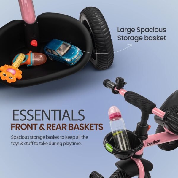 Baybee Geezee Baby Tricycle for Kids | Balanced Baby Trikes with Eva Wheels, Front & Back Storage Basket for Toys | Children Bicycle for Kid | Kids Cycle for 2-5 Years Boy Girl (Pink) - Image 6