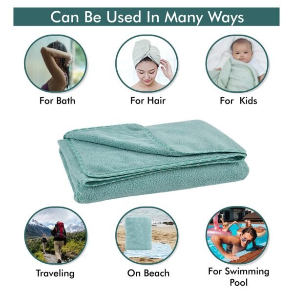 UrbanLeaf Microfiber Large Bath Towel | Quick Dry Super Absorbent - Bath Towel for Men and Women | Green | Towel for Bath, Travel, Gym, Beach, Pool, and Yoga (70 X 140 CMs) - Image 6