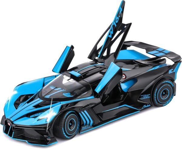 Exclusive Alloy Metal Pull Back Die-Cast Car 1:24 Big Bugatti Bolide Toy Car Diecast Metal Pullback Toy Car with Openable 6 Doors,Light Music Boys Gifts Toys(Bugatti Bolide-Blue)