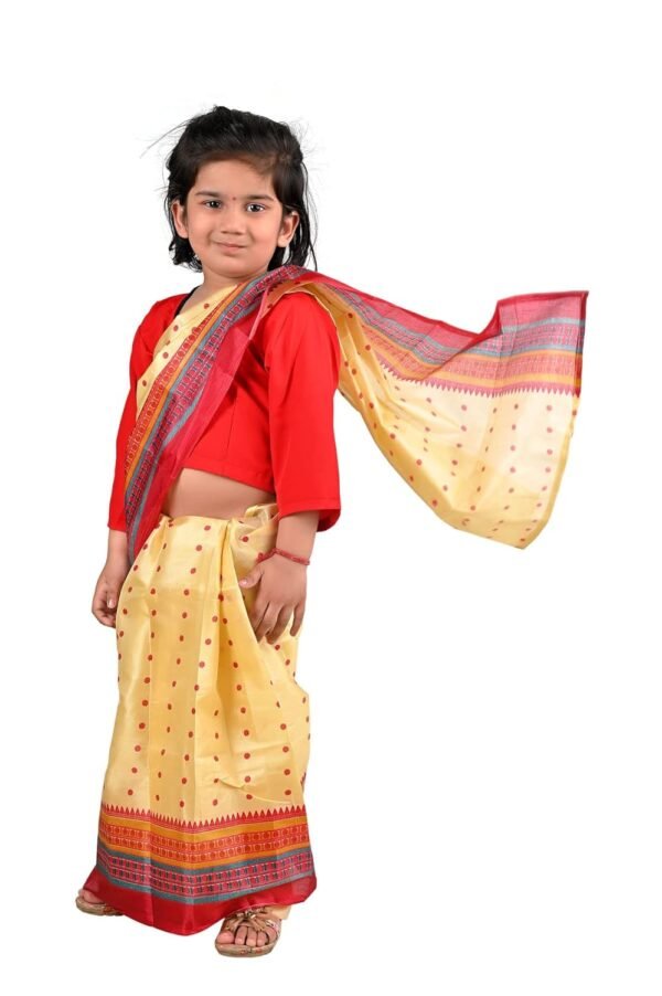 BookMyCostume Bihu Dance Sari Assamese Indian State Kids Fancy Dress Costume for Girls 3-4 years - Image 4