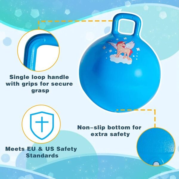 Rubber Hop Ball for Kids Hopper with Handles Bouncy Sit Bouncing Jumping Space Hopping Bouncer Children Yoga Outdoor Game Gymnastic Kid\'s Jump Toy Kangaroo Bouncer, Multicolour 5 to 15 Year - Image 6