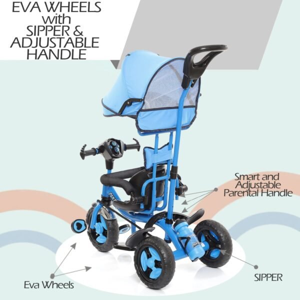 Fun Ride Kids Tricycle Panther 3 in 1 Plug and Play Musical Trike - Parental Control Handle for 1.5 to 5 Years with Safety Handle for Boys and Girls - (Weight - Upto 25 Kg) Blue - Image 4