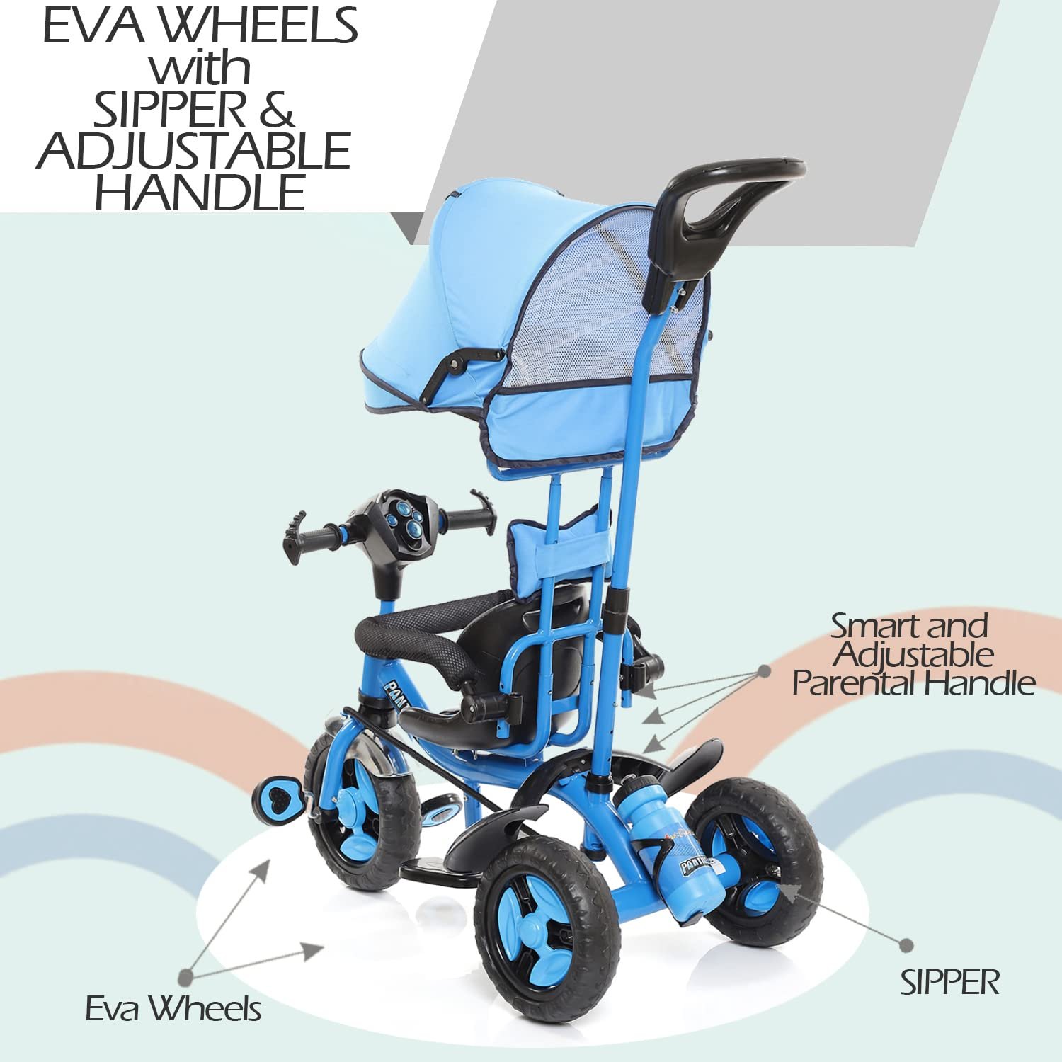 Fun Ride Kids Tricycle Panther 3 in 1 Plug and Play Musical Trike - Parental Control Handle for 1.5 to 5 Years with Safety Handle for Boys and Girls - (Weight - Upto 25 Kg) Blue - Image 4