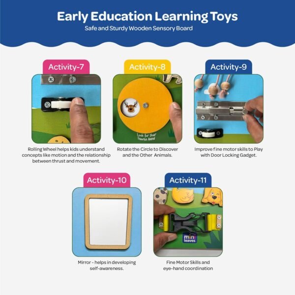 Wooden Busy Board for Toddlers 1-3 Years - Montessori Sensory Toys, 11 Educational Activities - Durable & Safe, Books for 2 Year Old, 2 Years Kids Activity Toys - Image 4