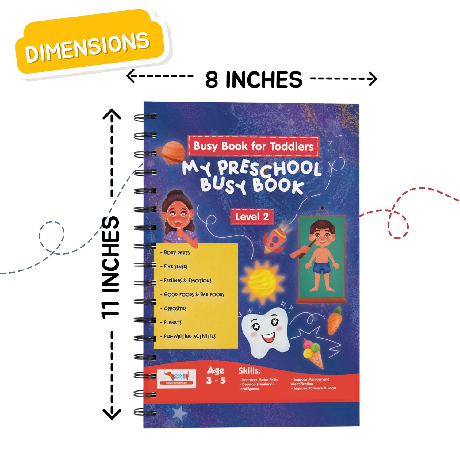 CocoMoco Kids My Preschool Busy Book For Toddlers Level 2 With Body Parts,Planets,Opposites,Emotions | Quiet Book For Kids Learning Toys For 3-5 Year Olds | Montessori Learning (Pack Of 5),Multicolor - Image 2