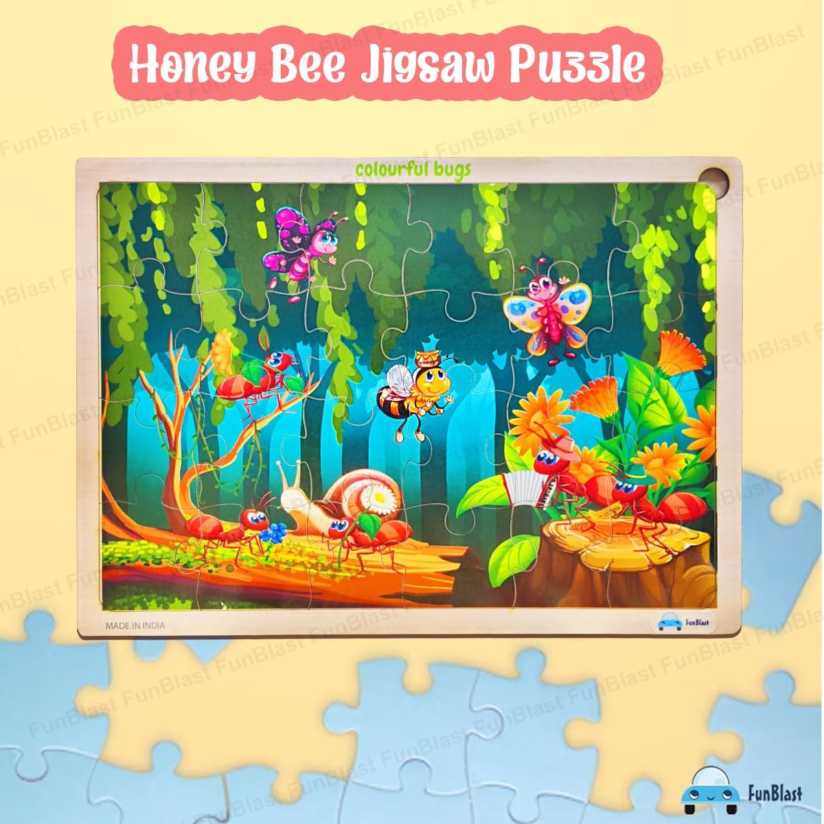 FunBlast Puzzles for Kids - 24 Pcs Honey Bee Jigsaw Puzzle for Kids of Age 3-5 Years, Wooden Board Jigsaw Puzzles, Floor Puzzle for Children, Learning and Educational Jigsaw Puzzle Toys - Image 4