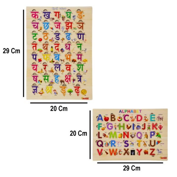 SIDAK Combo Hindi & English Wooden Alphabets 39 Hindi 26 English Alphabets Educational Pegged Puzzle for Toddlers 3-5 Years Old Preschool Kids Game for Learning Alphabets for Kids - Image 2