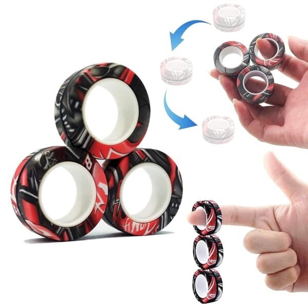 Kidology Magnetic Fidget Rings, Fidget Spinner Therapy Toys for Sensory Play, Ideal Gift for 4+ Year Olds, Stress Relief Anxiety Rings for Kids & Adults (RED/BLUE)