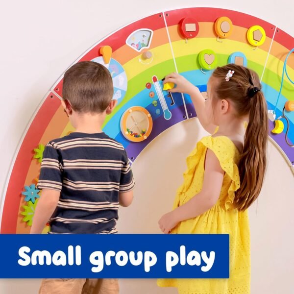 Rainbow Montessori Activity Wall Panel | Wooden Sensory Playboard for Kids | Bead Maze, Gears, Xylophone | Preschool Décor (1-6 Years) - Image 4