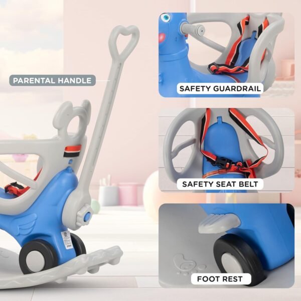 Baybee 3 in 1 Baby Rocking Horse Ride on Toy Car for Kids | Baby Rocking Chair with Push Handle, Balance Board & Safety Guardrail | Push Ride on Car for Kid | Horse Rider for Kids 1-3 Years (Blue) - Image 5