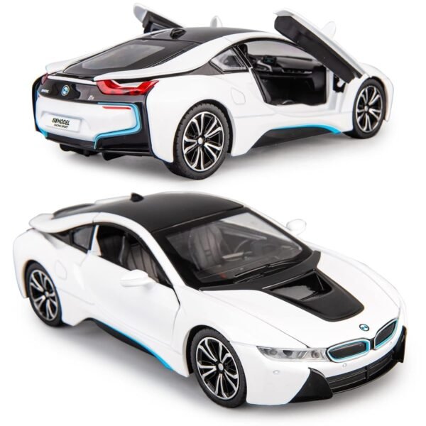 1:24 Diecast Model Alloy BMW I8 Metal Pull Back Car with Sound & Light,4 Openable Doors,Toy Vehicles for Kids Gift[B M W I8-White] - Image 4