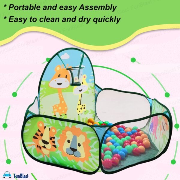 FunBlast Large Size Ball Pool for Kids, Foldable Square Zoo Ball Pool Play Tent Kids, Playground Tent House with 50 Balls – Ball Pool Game for 2-5 Years Old Kids, Boys, Girls (Ball Pool Zoo) - Image 5