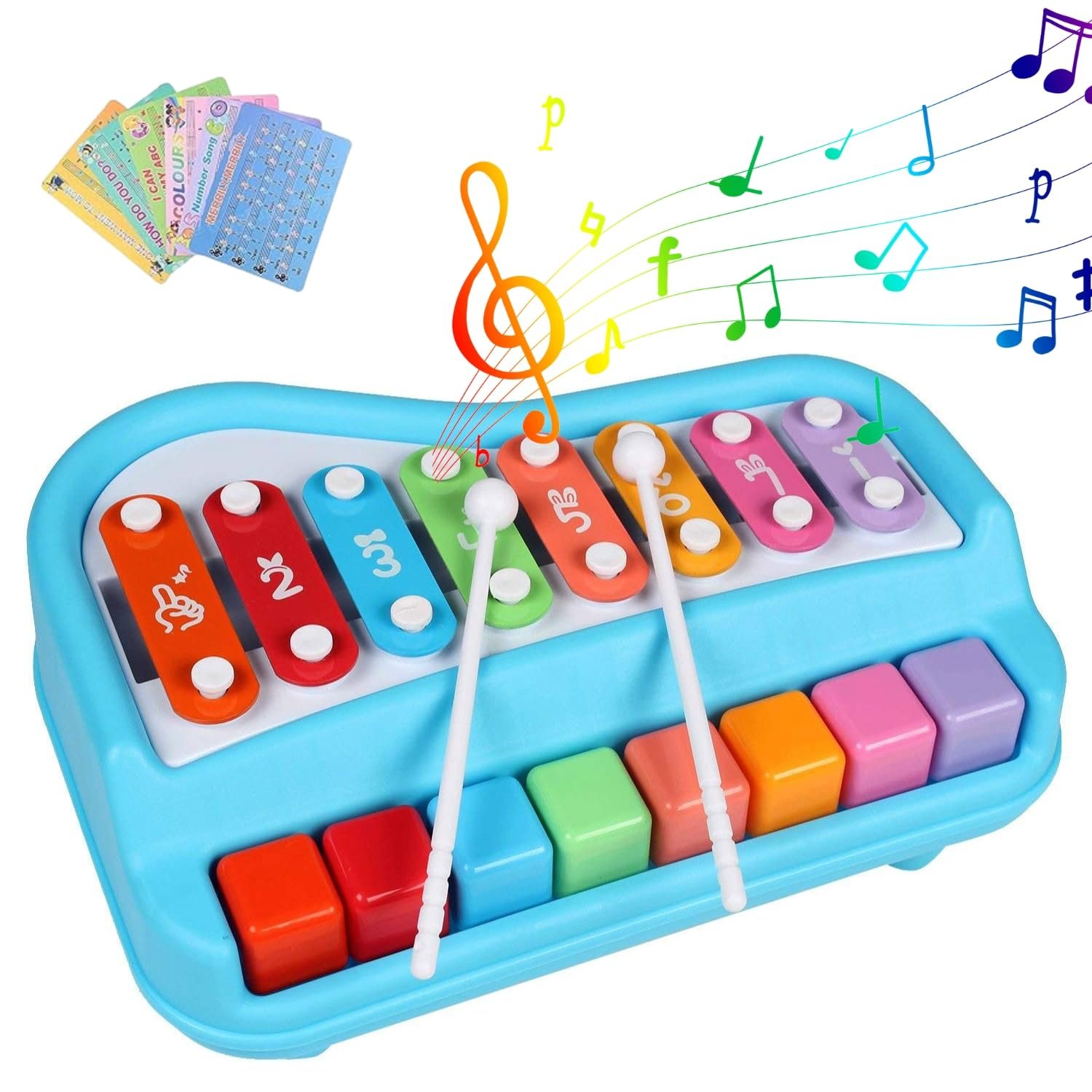 2 in 1 Baby Piano Xylophone Toy, Child Safe Music Toy with 8 Color Key Scale, Xylophone with Piano Toy Set for Kids, Early Learning Musical Instrument, Gift for Kids 1-3 Year Old (Big)