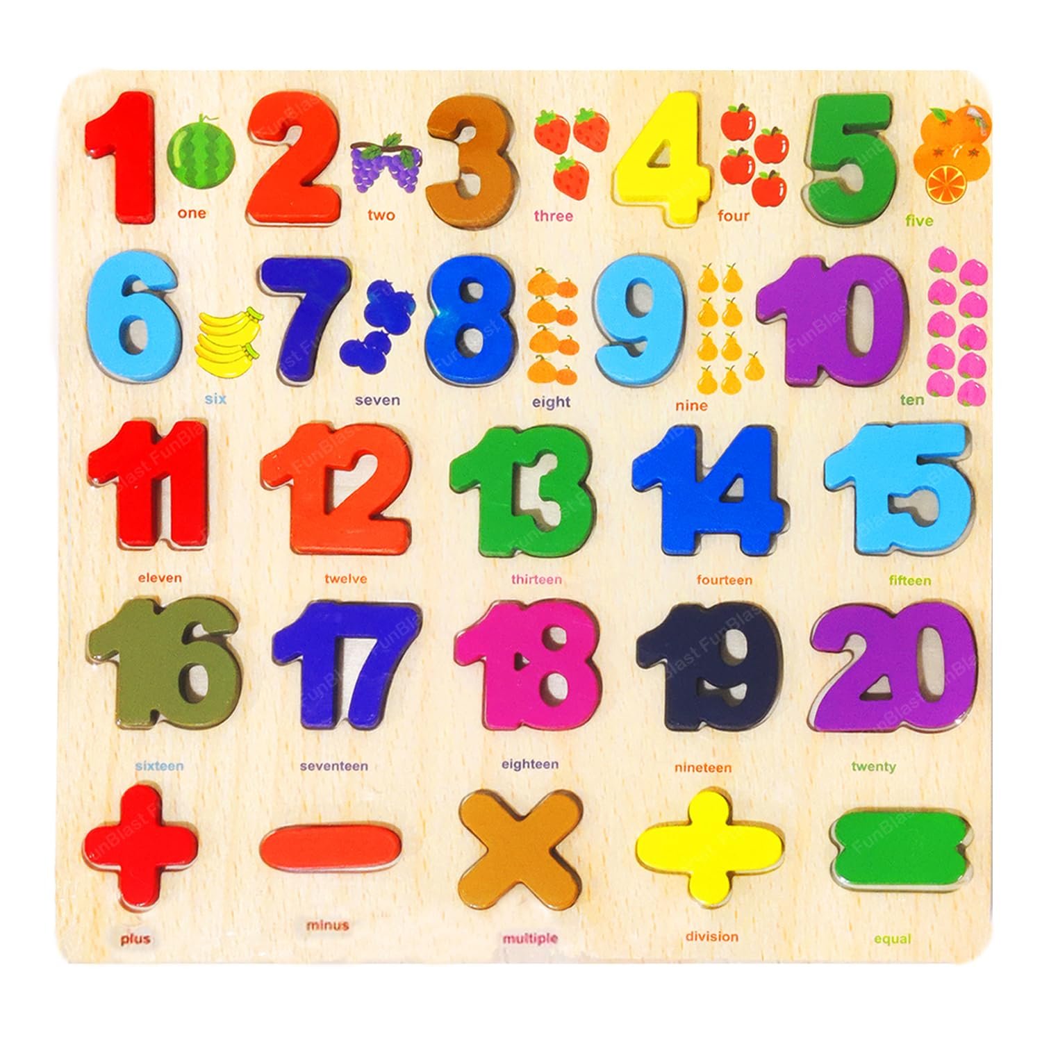 FunBlast 3D Wooden Number Learning Board – Numer and 123 Learning Educational Board for Kids/Toddlers/Children | Montessori Digital Board Educational Number Learning Puzzle Toy