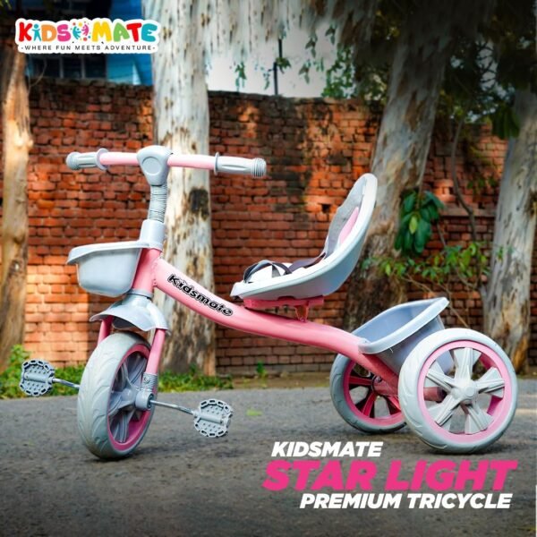 Kidsmate Starlight Premium Cycle for Kids Cycle 2-5 Years - Tricycles for Boy&Girl - Baby Cycle -Bicycle for Kids| Bike for Kids with Eva Wheel,Bell&Basket for Toys -Tricycle 30Kg Capacity (Pink) - Image 3