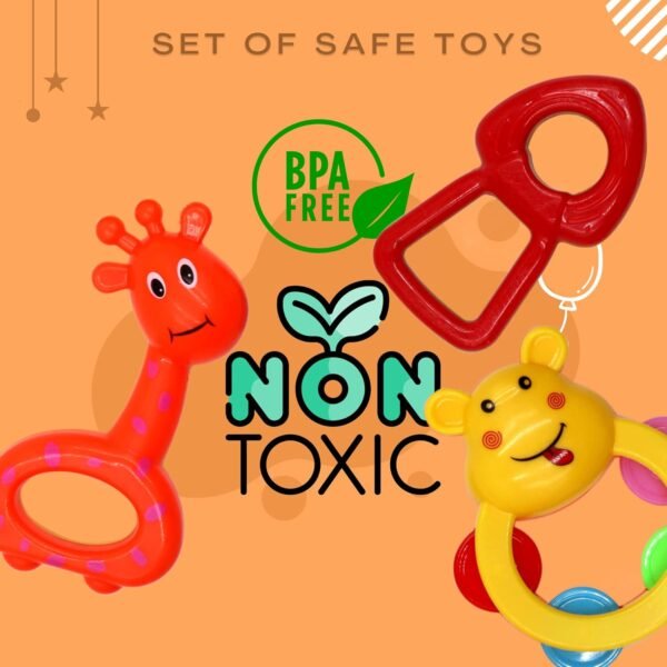 Baby Rattle Toys for Kids | Pack of 3 Rattle Set for New Born Babies, Toy for Infants | Non-Toxic Kids | Newborn Attractive Rattles Sweet Music Playtime Toy (Random Color) - Image 6