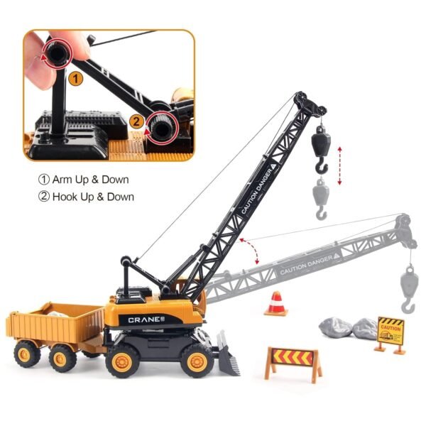 Crane Toy Truck, Construction Truck Toy Set with Road Signs,Outdoor Engineering Vehicle for Sand Party Favour, Birthday Gift 3-8 Years Old Toddlers Children Boys Kids to Play - Image 4