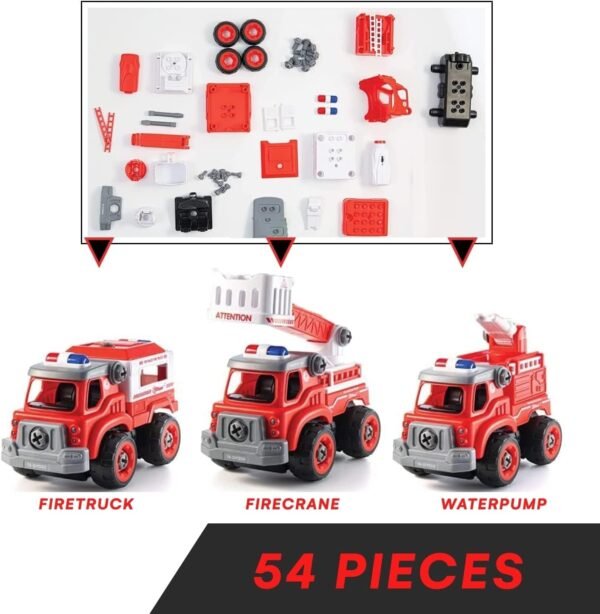 Fire Rescue 4-in-1 Take Apart Toys Truck, DIY Assembly Fire Truck Toy Vehicles, Kids STEM Building Educational Cars Toys, Birthday Gifts for Age 3 4 5 6 7 8 Years Old Boys Girls - Image 4