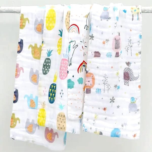 ZAPLES Muslin Cloth Printed Baby Bath Towel Organic Cotton Super Soft Bathing Towels for Newborn Highly Absorbent for Infants, New Born Babies and Toddlers Boys and Girls White Size 50 x 100 cm (1)