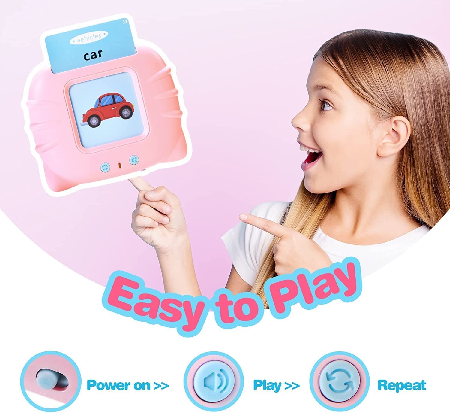 Generic Toys for 1-5 Years Old: 112 Talking Baby Flash Cards, Pink, 224 Words, Autism Toys, Speech Therapy, Everyday Concepts, Large Plastic Cards, Unisex, Pastel/Pink - Image 5