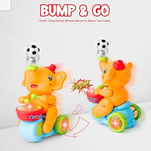 Zest 4 Toyz Musical Walking Elephant Drummer Toy with Flashing Light & Sound Toy for Kids Beating Drum Blowing Ball Toy - Yellow - Image 6