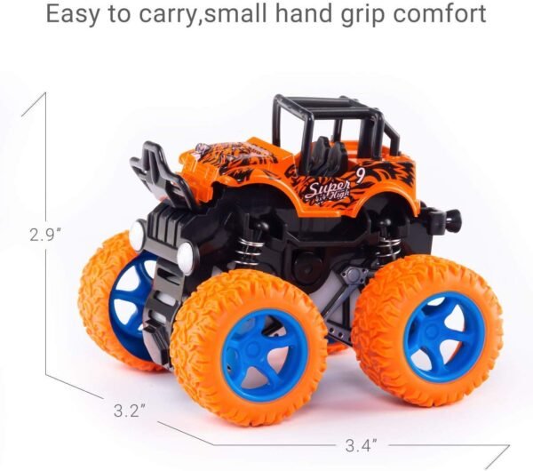 Big Size Monster Truck Friction Powered Cars Toys, 360 Degree Stunt 4wd Cars Push go Truck for Toddlers Kids Gift (Pack of 2 Car) (Multi-Color) - Image 2