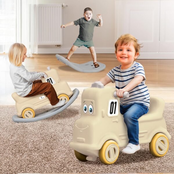 R for Rabbit Rock N Ride 3 in 1 Baby Push Ride-On Car with Rocker & Balance Board Mode | Non-Toxic, Durable and Safe Rocking Horse Rider for Kids 1-4 Years Age, Upto 20kgs Weight (Beige Grey)