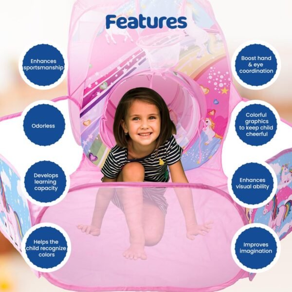 BUMTUM Baby Tunnel 3-in-1 Unicorn Ball Pool Tunnel for Kids 1-5 Years Girls | Boys Toddlers Ball Pit Foldable Tent House for Kids Activity Indoor Outdoor Toys - Balls Not Included | Unicorn Tunnel - Image 3