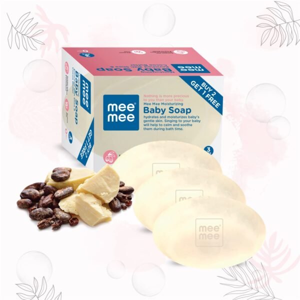 Mee Mee Baby Soap 75g, Pack of 3 (Buy 2, Get 1 Free) | Nurturing Bathing Bar with Natural Shea & Cocoa Butter | For Baby\'s Sensitive Skin | Paraben Free | Dermatologist-Approved for Gentle Skin Care - Image 3