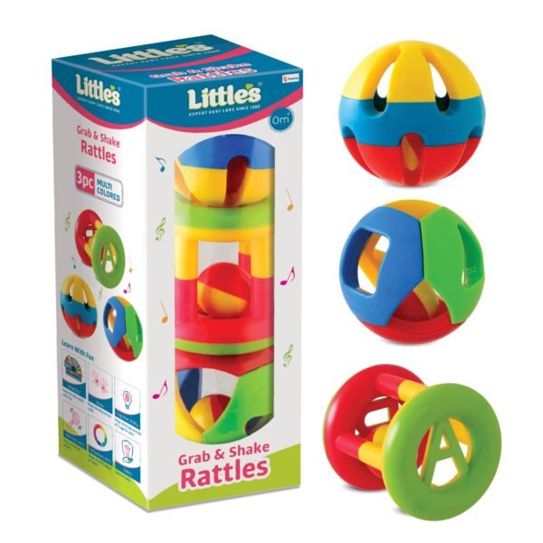 Little\'s Grab & Shake Rattles | Educational & Developmental Toys for Kids | Rattles for Baby | Baby Toys | 3 Piece Multi-Color Toddler Activity Toys | Infant & Preschool Kids Toys