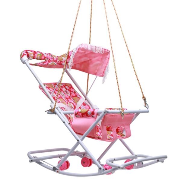 Metal Stroller Cum Swing For Newborn Baby 0-3 Years Old Kids (Pink), 50.0x70.0x100.0 Cm - Image 4