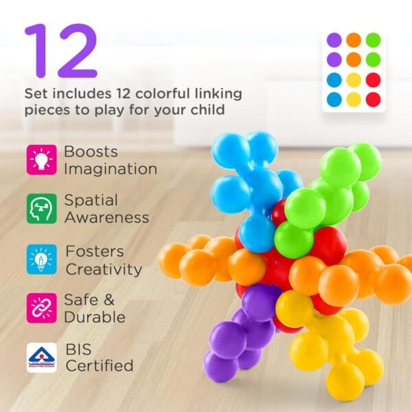 Play Nation Premium 12 Pcs Star Links Interlocking Building Blocks | Learning & Educational Toys for 6 Months+ Babies & Kids | Colorful Construction Blocks for Girl/Boy | STEM Toys for Preschool Kids - Image 3