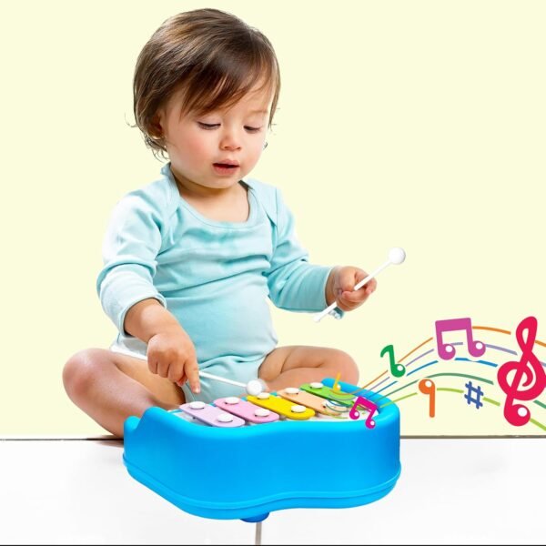 VGRASSP 2 in 1 Small Xylophone and Piano Toy for Kids with Colorful Keys and Drum Sticks - Musical Instrument Toy for Baby and Toddlers - Blue - Image 2