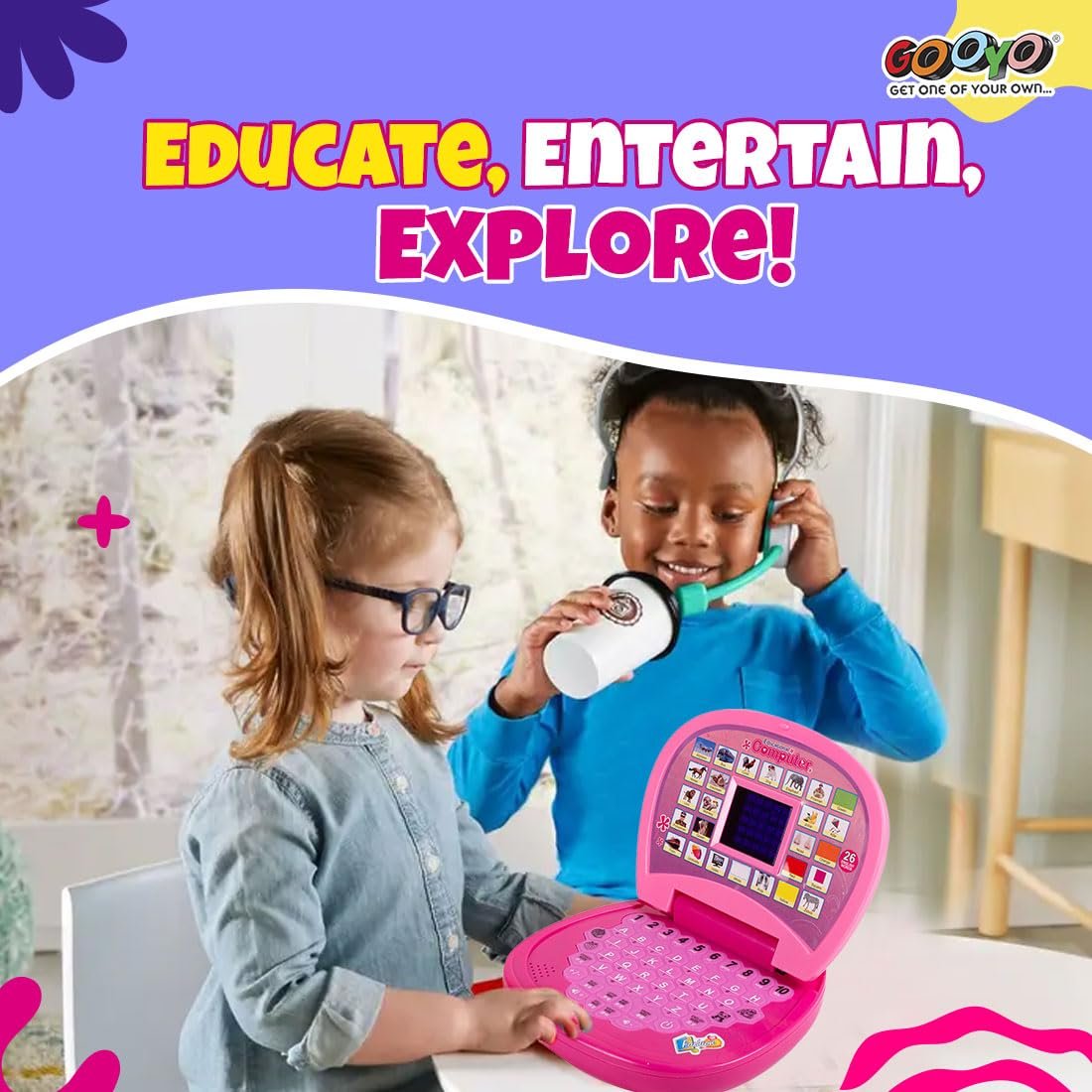 Gooyo 2011A Battery Operated Educational Learning Laptop Toy with LED Display and Music Effect | Babies/Girls/Boys/Toddlers | Pink Color, Power Source: 3xAA Battery (Not Included) - Image 6